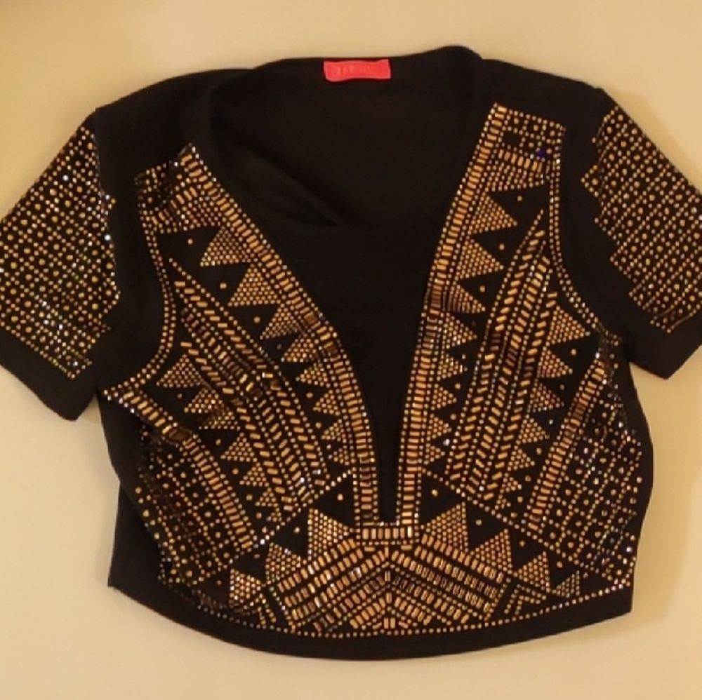 Black and Gold Embellished Top
